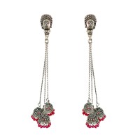 Oxidised chained jhumkas with pink beads