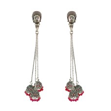 Oxidised chained jhumkas with pink beads