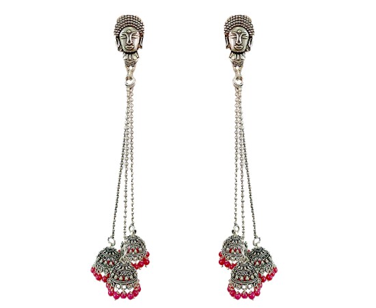 Oxidised chained jhumkas with pink beads