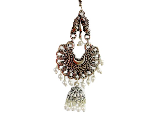 Oxidised Jhumkas with white beads