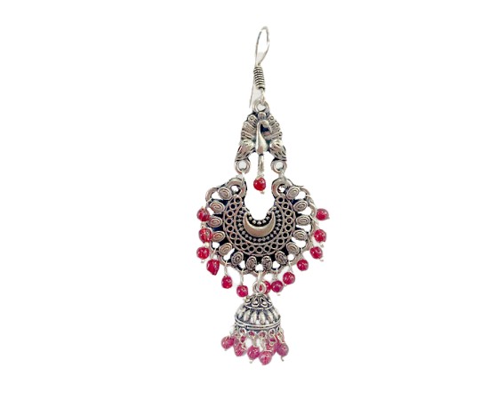 Oxidised Jhumkas with red beads