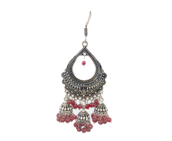 Oxidised Jhumkas with red beads