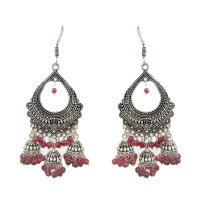 Oxidised Jhumkas with red beads