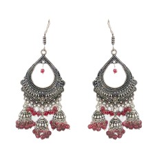 Oxidised Jhumkas with red beads