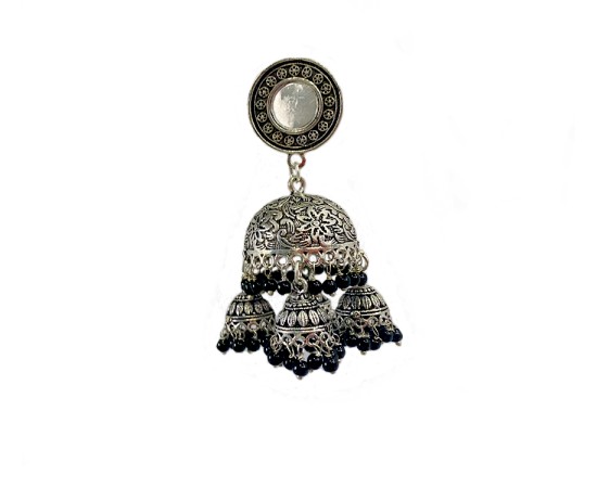 Oxidised Jhumkas with black beads