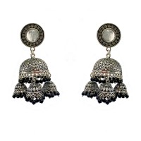 Oxidised Jhumkas with black beads
