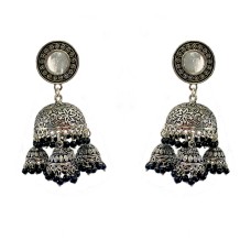 Oxidised Jhumkas with black beads