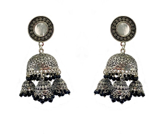 Oxidised Jhumkas with black beads
