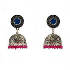 Oxidised jhumkas with pink beads