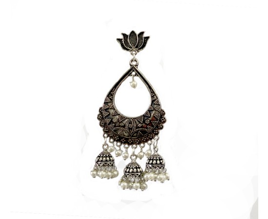 Oxidised jhumkas with white pearls