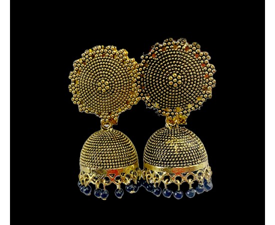 Oxidised classic gold metal jhumkas 