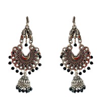 Oxidised Jhumkas with black beads