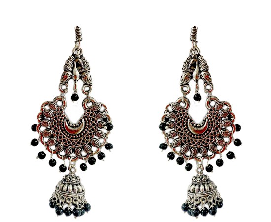 Oxidised Jhumkas with black beads