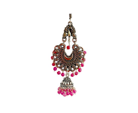 Oxidised jhumkas with pink beads