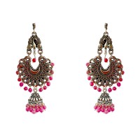 Oxidised jhumkas with pink beads