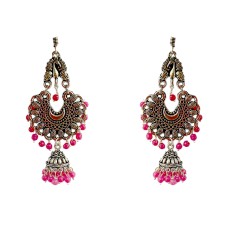 Oxidised jhumkas with pink beads