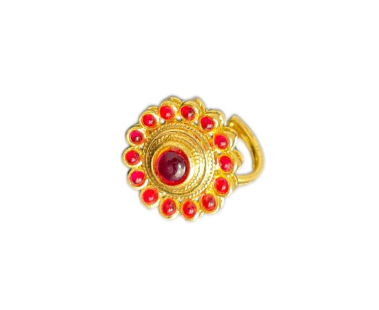 gold plated ring red stone flower flower