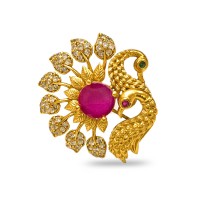 Gold Plated Ring With Peacock Design White And Pink Stone 