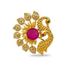 Gold Plated Ring With Peacock Design White And Pink Stone 