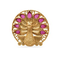 Gold Plated Ring With Peacock Design Pink Stone 