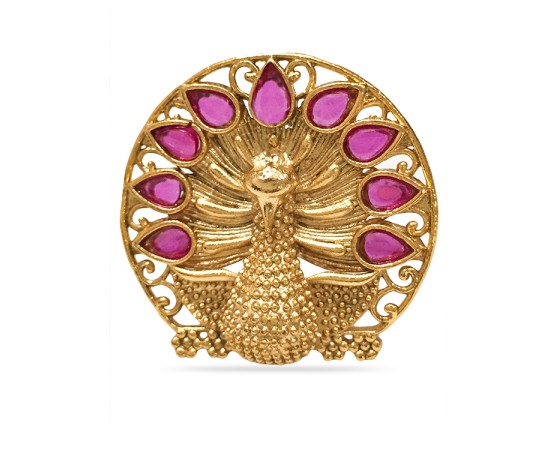 Gold Plated Ring With Peacock Design Pink Stone 