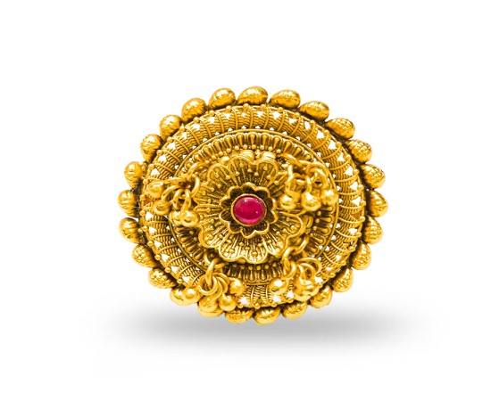 Gold Plated Ring With Beads And Pink Stone