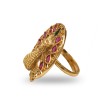Gold Plated Ring With Peacock Design With Pink And Green Stone