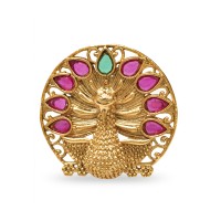 Gold Plated Ring With Peacock Design With Pink And Green Stone