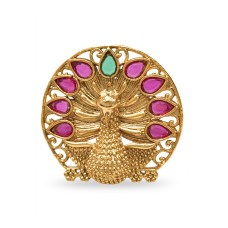 Gold Plated Ring With Peacock Design With Pink And Green Stone