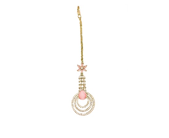Maang Tikka With Light Pink And White Stone