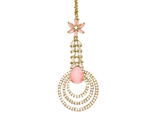 Maang Tikka With Light Pink And White Stone