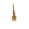 Gold Plated Maang Tikka With Lakshmi Design Pink Green Stones And Pearls