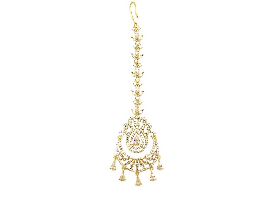Gold Plated Maang Tikka With White Stones