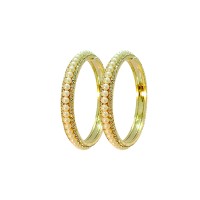 Gold Plated Pearl Bangles With White Stones