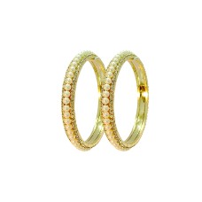 Gold Plated Pearl Bangles With White Stones