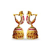 Jhumkas with ruby Stone And peacock Model