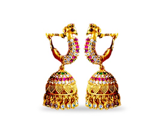 Jhumkas with ruby Stone And peacock Model