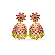 Jhumkas with pink stone and beads