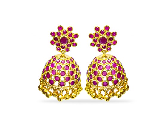Jhumkas with pink stone and beads