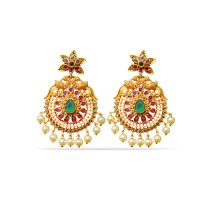 Chanbali With Green And White Stone And Pearls