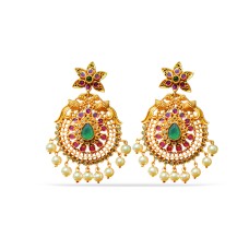 Chanbali With Green And White Stone And Pearls