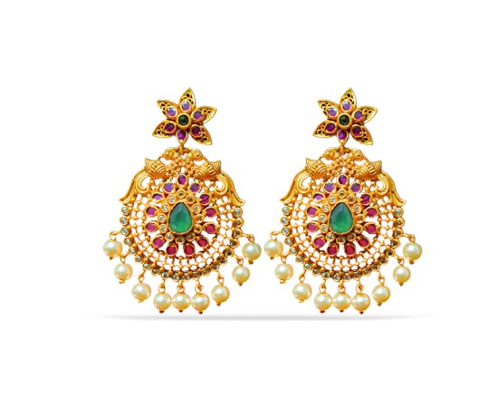 Chanbali With Green And White Stone And Pearls