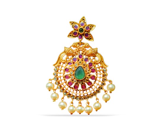 Chanbali With Green And White Stone And Pearls