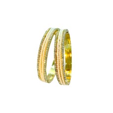 Gold Plated Pearl Bangles With White Stones