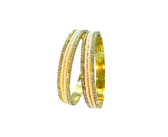 Gold Plated Pearl Bangles With White Stones