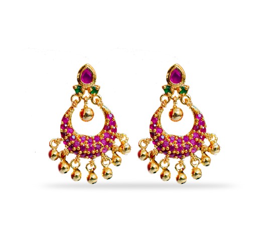 Jhumkas with pink stone and beads