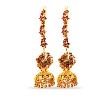 Jhumkaas with red and green stone