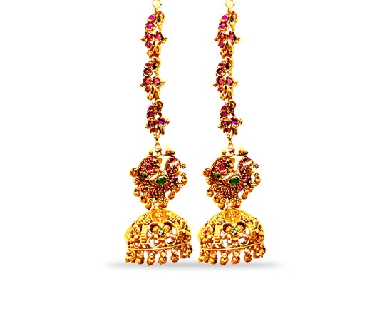 Jhumkaas with red and green stone