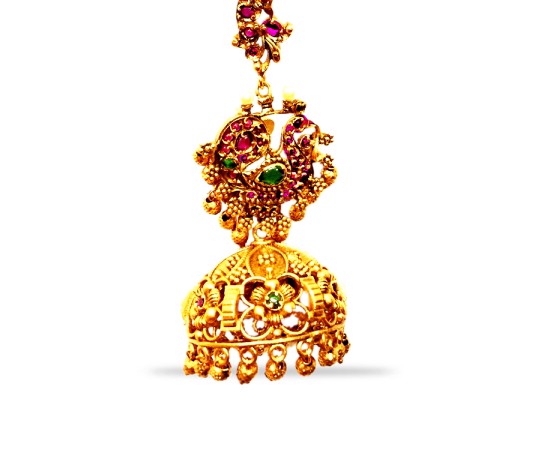 Jhumkaas with red and green stone