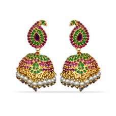 Jhumkas with Red and Green Stone